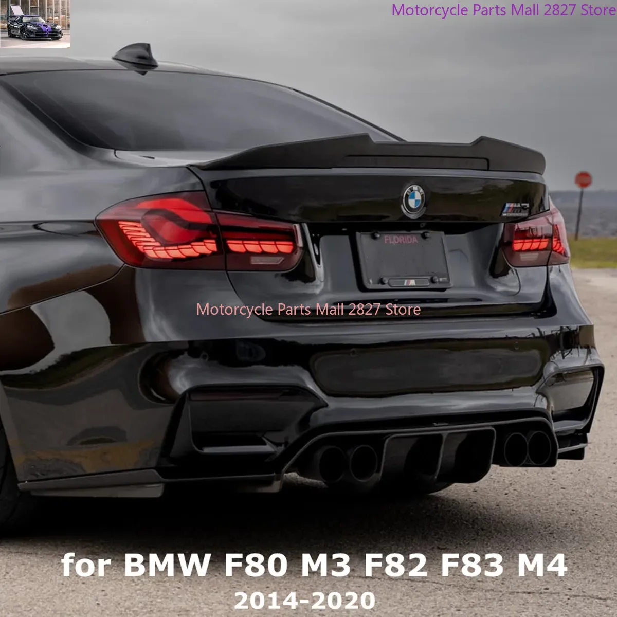 Rear Diffuser Lip Spoiler Bumper Guard for BMW F80 M3 F82 F83 M4 Bumper 2014 - 2019 Sedan Coupe Convertible Gloss Black UV Coat