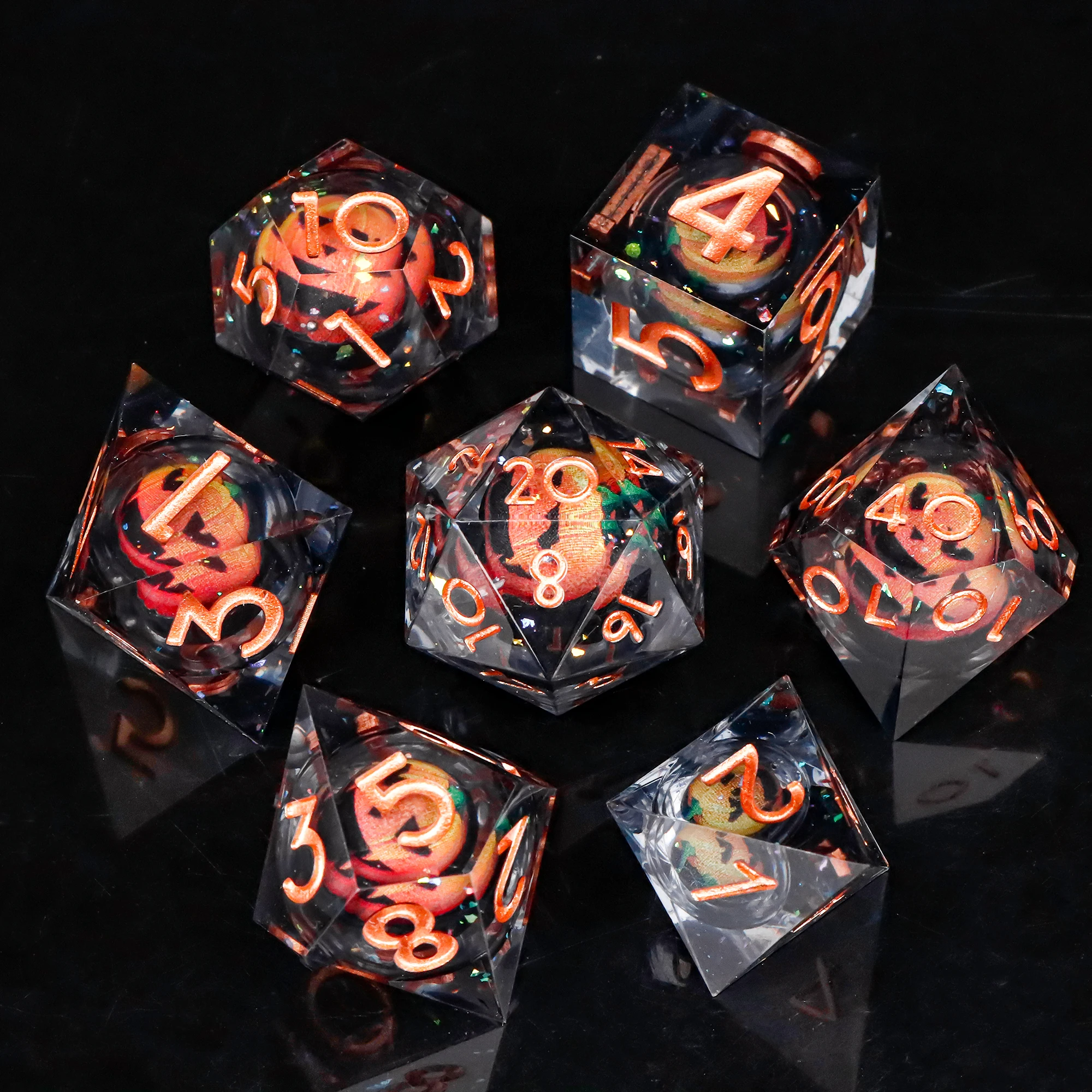 Halloween Pumpkin Dice for DnD, Polyhedral Dice for Dungeon and Dragon, RPG Dice, D&D, Floating Dice, Sharp Edge Dice