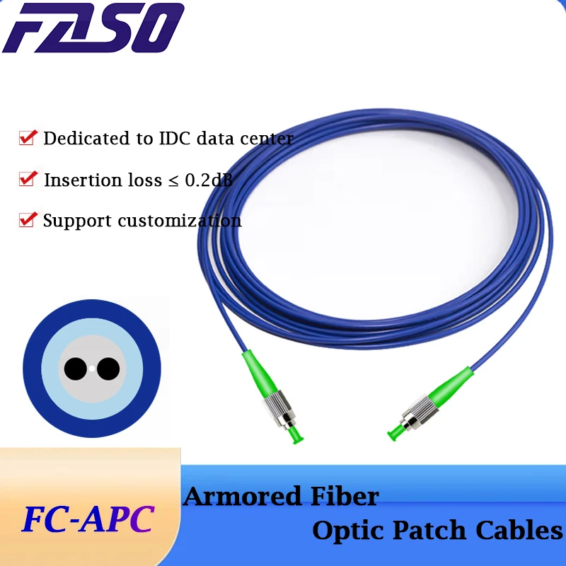 FASO 5Meters FC/APC Armored Fiber Optical Patch Cable Single Mode Simplex FC APC OS2 3.0mm PVC