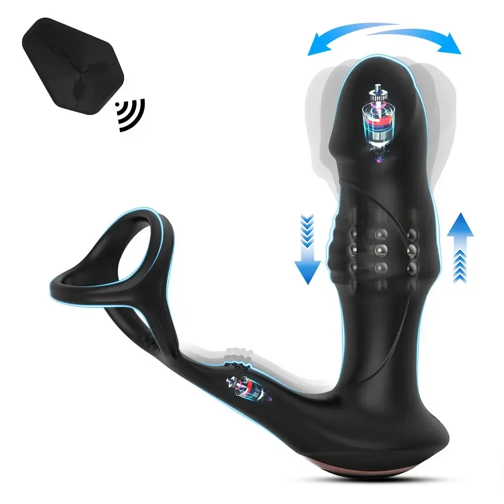 

9 Frequency Prostate Massager Anal Vibrator Thrusting with Cock Ring Butt Plug Remote Control Sex Toys P Sport Masturbation