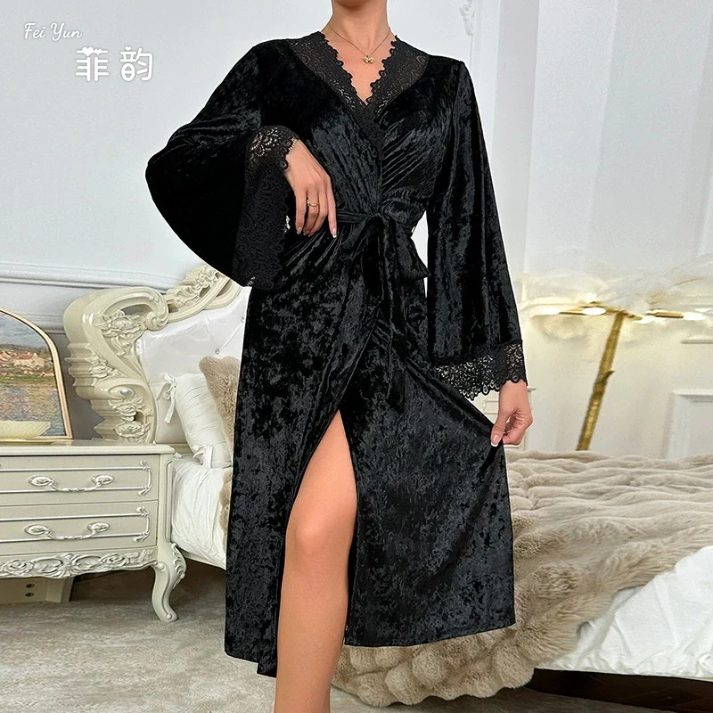ladies black velour dressing gown Quilted Velour Dressing Gown in Raven