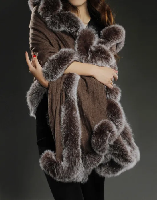 

F144-Винтажный женский осенне-зимний теплый шарф из натурального меха. черно-серо-коричневая 5-кофейная кашемировая накидка из лисьего меха