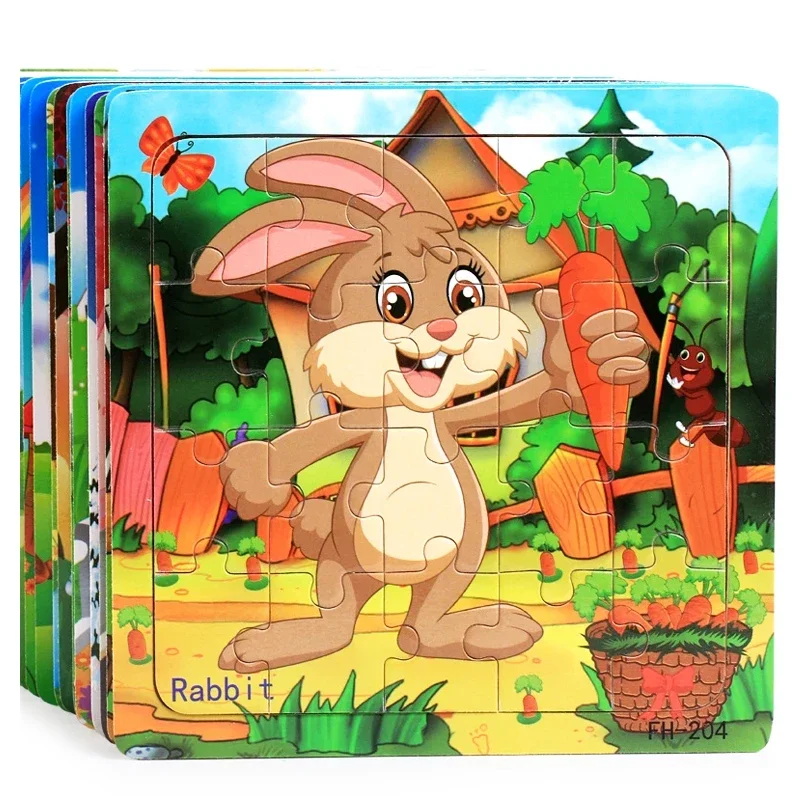 20 pz bambini puzzle intellettuale in legno animali del fumetto veicolo puzzle in legno primi giocattoli educativi Montessori per i bambini