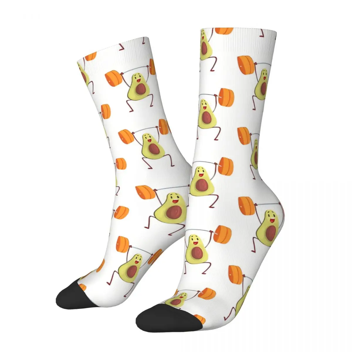 Avocado Weightlifting With Barbell Happy Men's Socks Retro Fruits Food Hip Hop Novelty Crew Sock Gift Pattern Printed