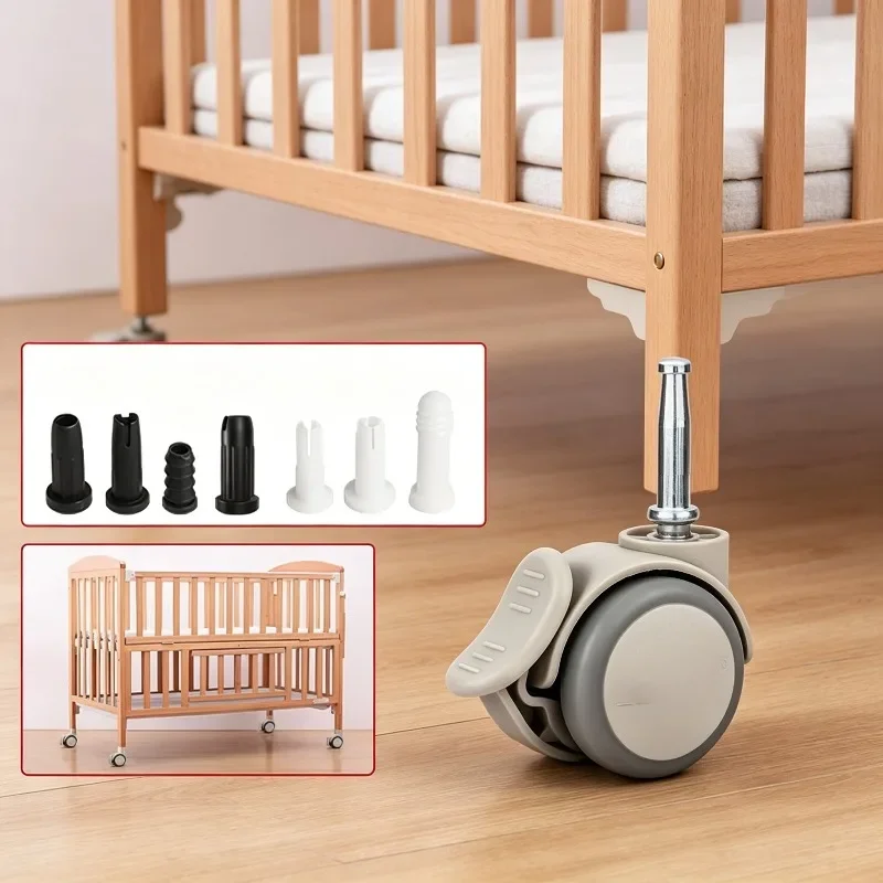 4 Pcs/Lot  6/6.6/7/7.5/8mm Circlip Crib Caster  Rod Wheel Accessories Universal with Brake Double Silent Roller  Load 120KG