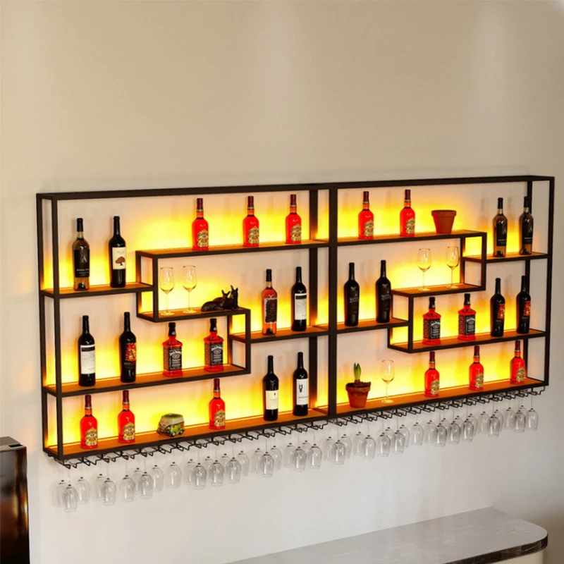 

Wall Mounted Wine Rack Metal Modern Wine Bottle & Glass Rack for Bar