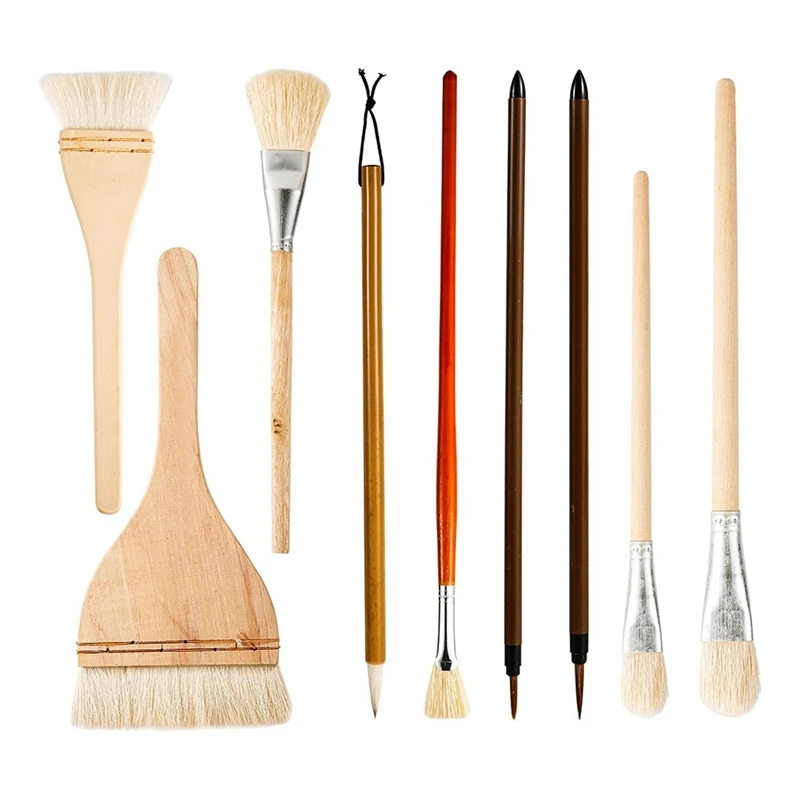 Ceramic Glaze Brush Set,For Acrylic Painting Artist Flat Brush For Watercolor Oil Art Painting 9Pcs