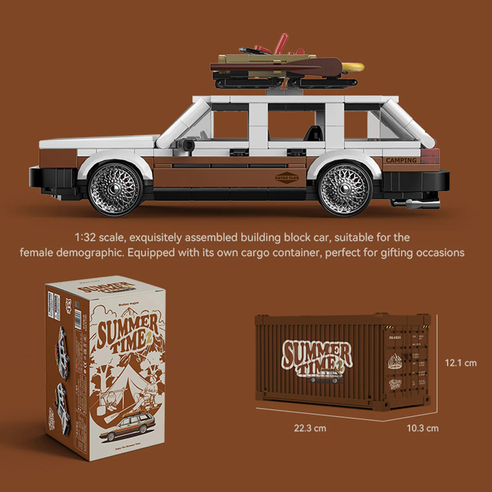 Moc retro 1970s estação de painéis de madeira vagão kit de construção clássico vintage sedan modelo com vitrine para presentes de verão coletor