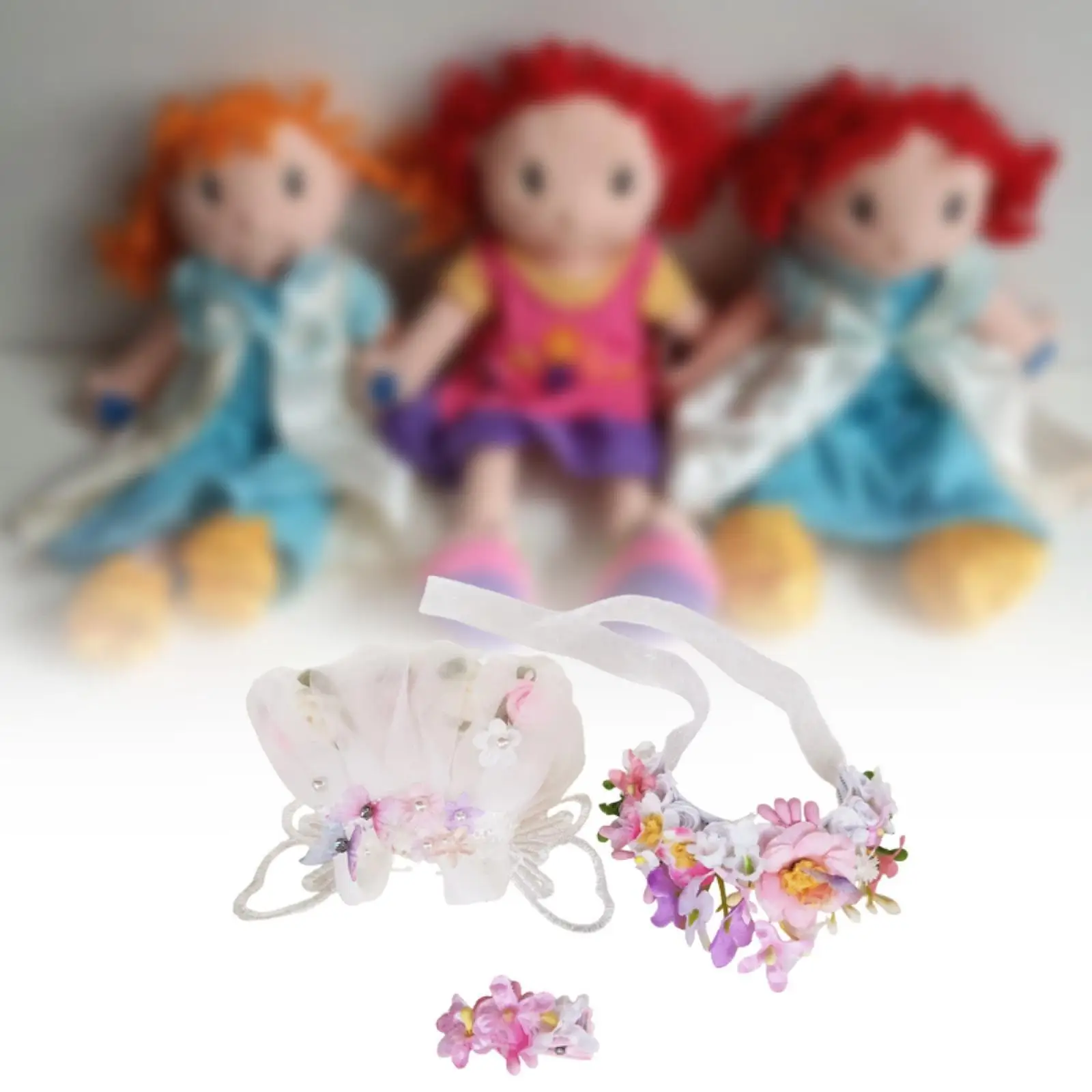 3Pcs Dolls Dress with Flower Headband Hairpin Costume Accs, Handmade Clothing for 15-17cm Dolls New Year Gifts