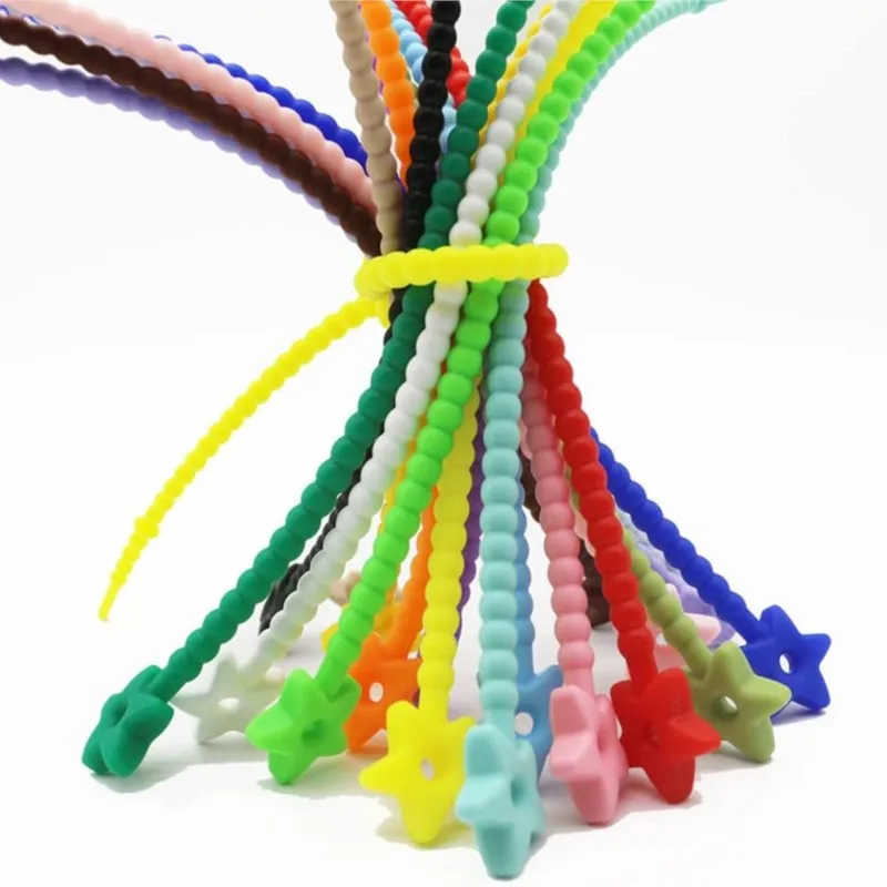 10 stks Kleurrijke Ster Siliconen Banden Tas Clip Herbruikbare Rubberen Zip Ties voor Koord & Kabel Voedsel Afdichting Tie Huishoudelijke Snake Strap - afbeelding 2