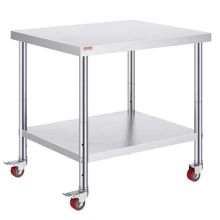

30x36x34 Inch Stainless Steel Work Table 3Stage Adjustable Shelf with 4 Wheels Heavy Duty Commercial Food Prep Worktable with