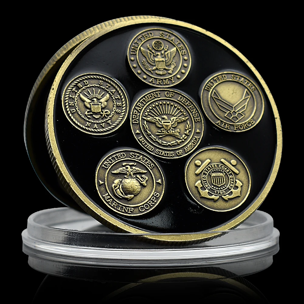 Veterans Challenge Coin US Army Five Major Services Bronze Commemorative Coin Don't Forget Our Hero Gift Souvenir