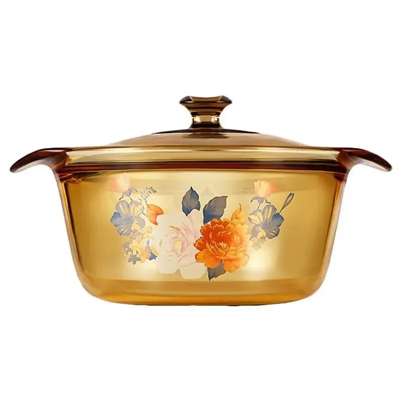 1.6L Flower Pattern Glass trasparente Amber Pot Slow Cooker Ceramic High borosilicato 900 gradi resistenza al freddo e al calore