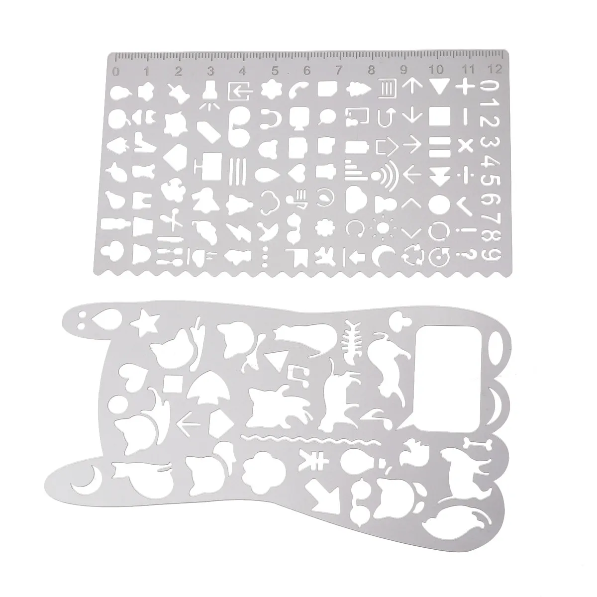 2Pcs Metal Stencils for Drawing Painting Craft Projects Reusable Waterproof Washable Steel Rulers with Cat Life Cartoon Patterns