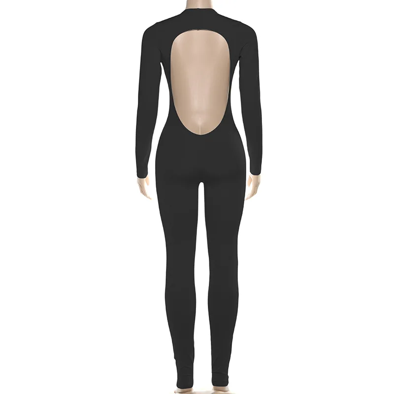 2025 가을 여성 슬림 피트니스 점프수트 섹시한 딥 V넥 긴팔 백리스 슬림 나이트 클럽웨어 오버올 캐주얼 스트리트웨어