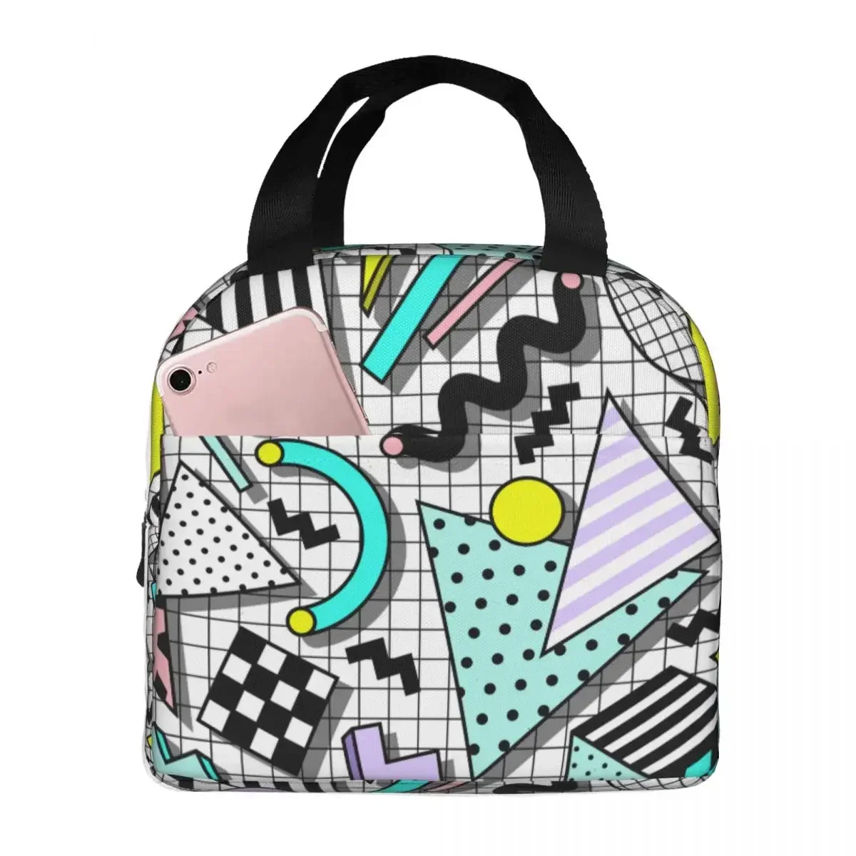 

Lunch Bag for Women Kids Geometric Fashion 80s 90s Style Thermal Cooler Bags Waterproof School Oxford Tote Handbags