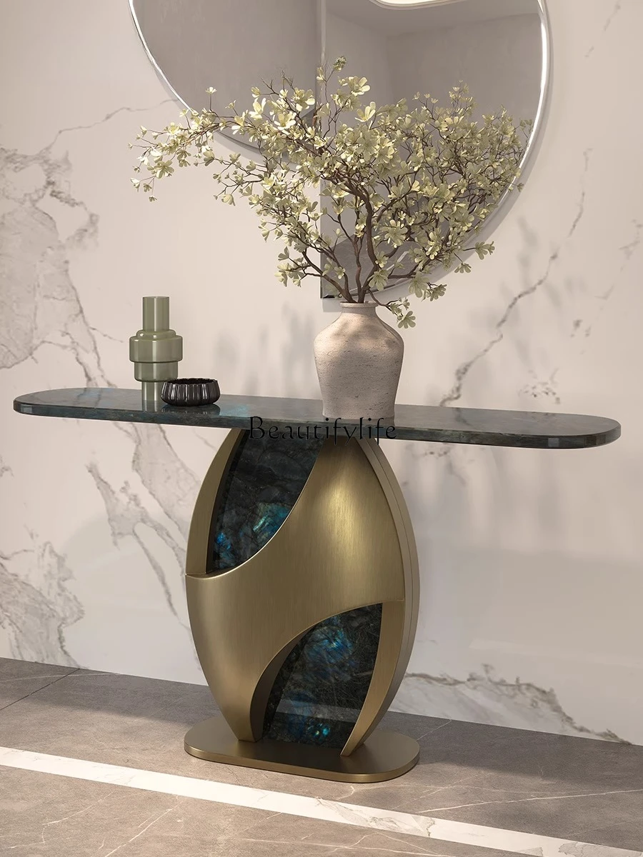 02 Italian light luxury villa high-end entrance platform blue jadeite natural marble creative end platform