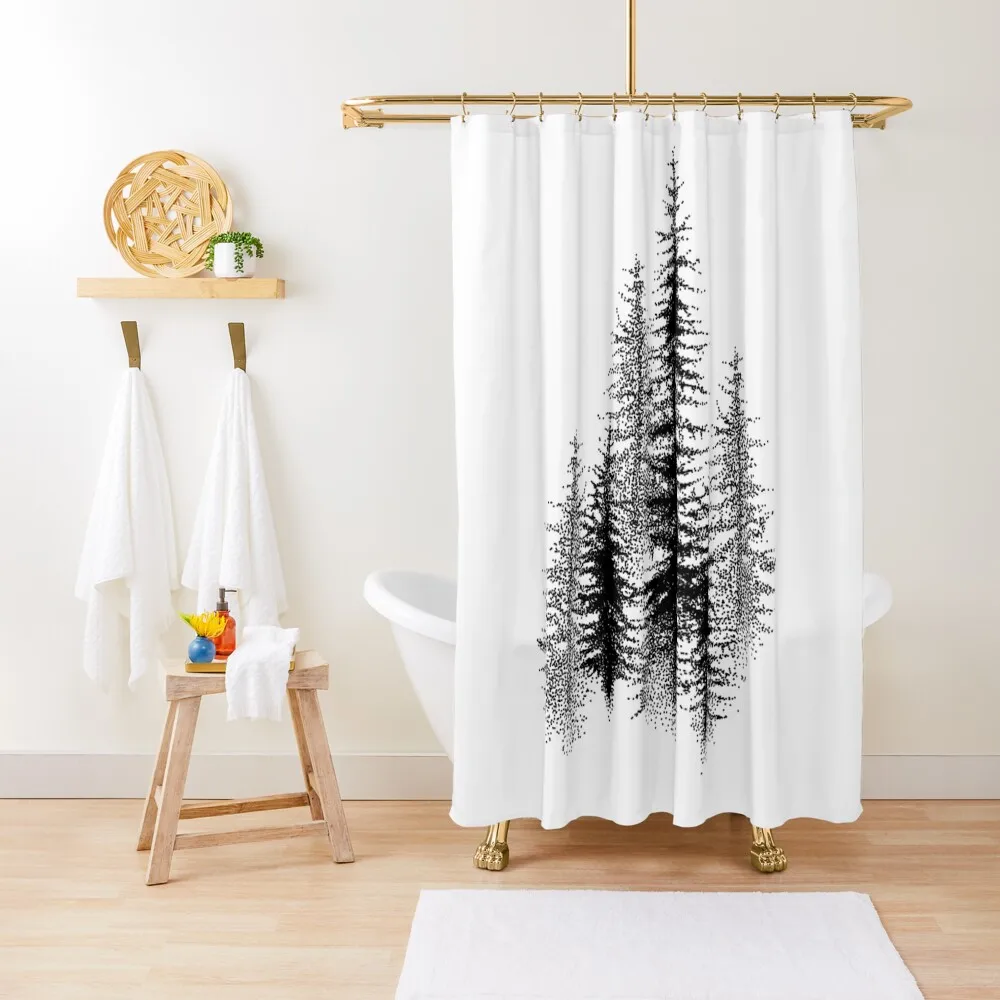 

Dotwork black scandinavian forest. Shower Curtain Shower Bathroom Bathroom Deco Curtain