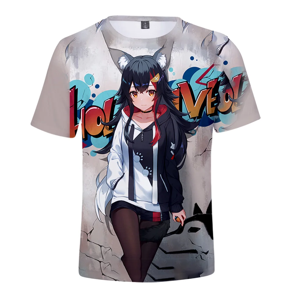 HOLOLIVE VTuber Ookami Mio T-shirt Crewneck Short Sleeve Anime Tee Men Women\'s Tshirt Harajuku Streetwear 3D Clothes