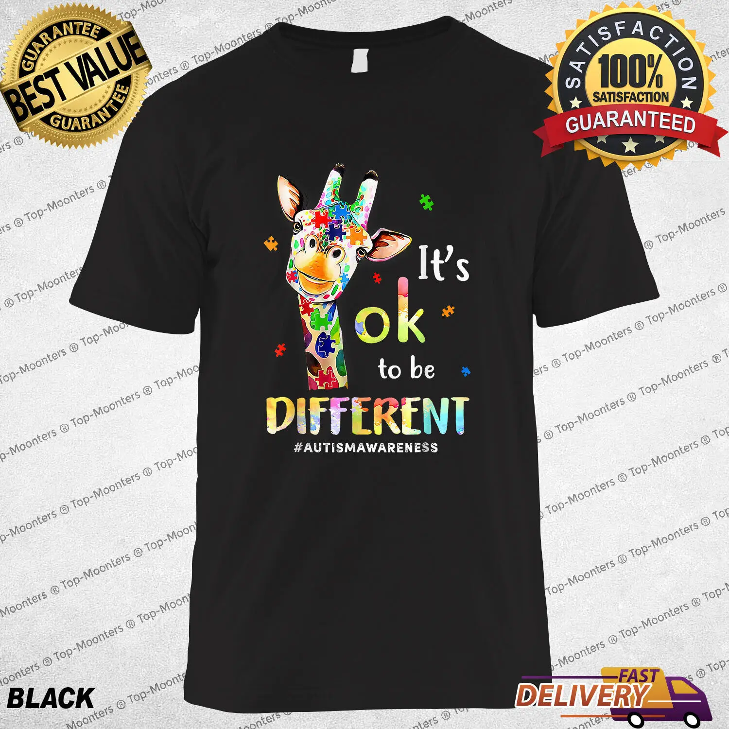 

Autism Awareness Cute Giraffe Animal Its Ok To Be Different T-Shirt Women Men