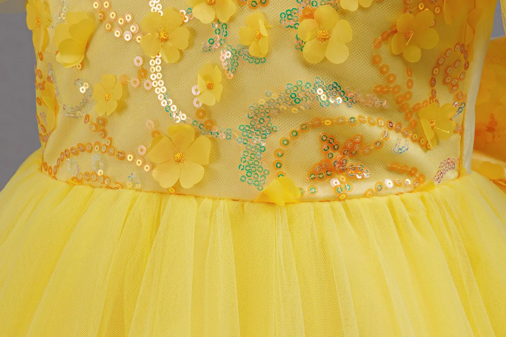 Mädchen Sommer Gelbe Pailletten Hochzeitskleider Tüll Karnevalsoutfits Mädchen Geburtstagsparty Kleider Mädchen Zeremonie-Outfits – Detail 8