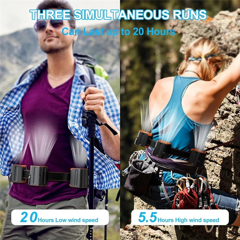 Портативный поясной вентилятор A97G с аккумулятором емкостью 1200 мАч, временем работы 20 часов, 2 режима скорости, свободные руки, перезаряжаемый поясной вентилятор