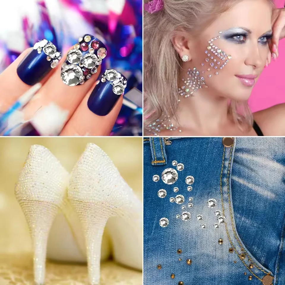 شفافة عالية مسطحة القاع الزجاج الكريستال الماس SS3-SS30 متعددة المواصفات عالية اللمعان حجر الكريستال الزخرفية