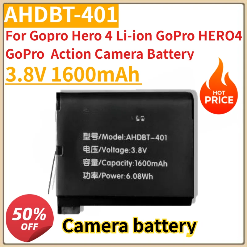 New 3.8V 1600mAh Camera battery AHDBT-401 For Gopro Hero 4 Li-ion Rechargeable Battery GoPro HERO4 GoPro  Action Camera Battery