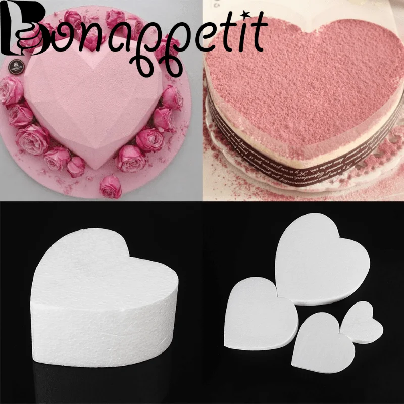 4/6/8 Inch Heart Shaped Polystyrene Foam Sugar Craft Dummy Party DIY Practice Model Cake Foam Mold Kitchen Accessories Decoratio