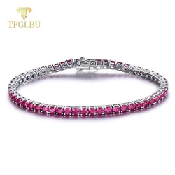 TFGLBU Sparkling Ruby Tennis Bracelet for Women Trendy Shine Gem Solid 925 Silver Bangle Wedding Birthday Gift Jewelry Wholesale