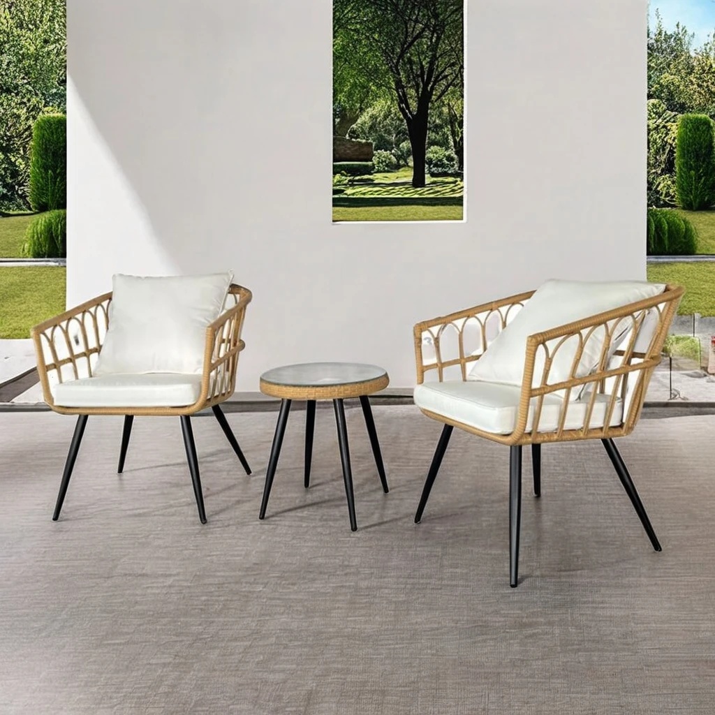 

Modern Outdoor Aluminum PE Rattan Wicker Patio Furniture Set 3 Piece Leisure Chair With Cushion PE Rattan Wicker Table