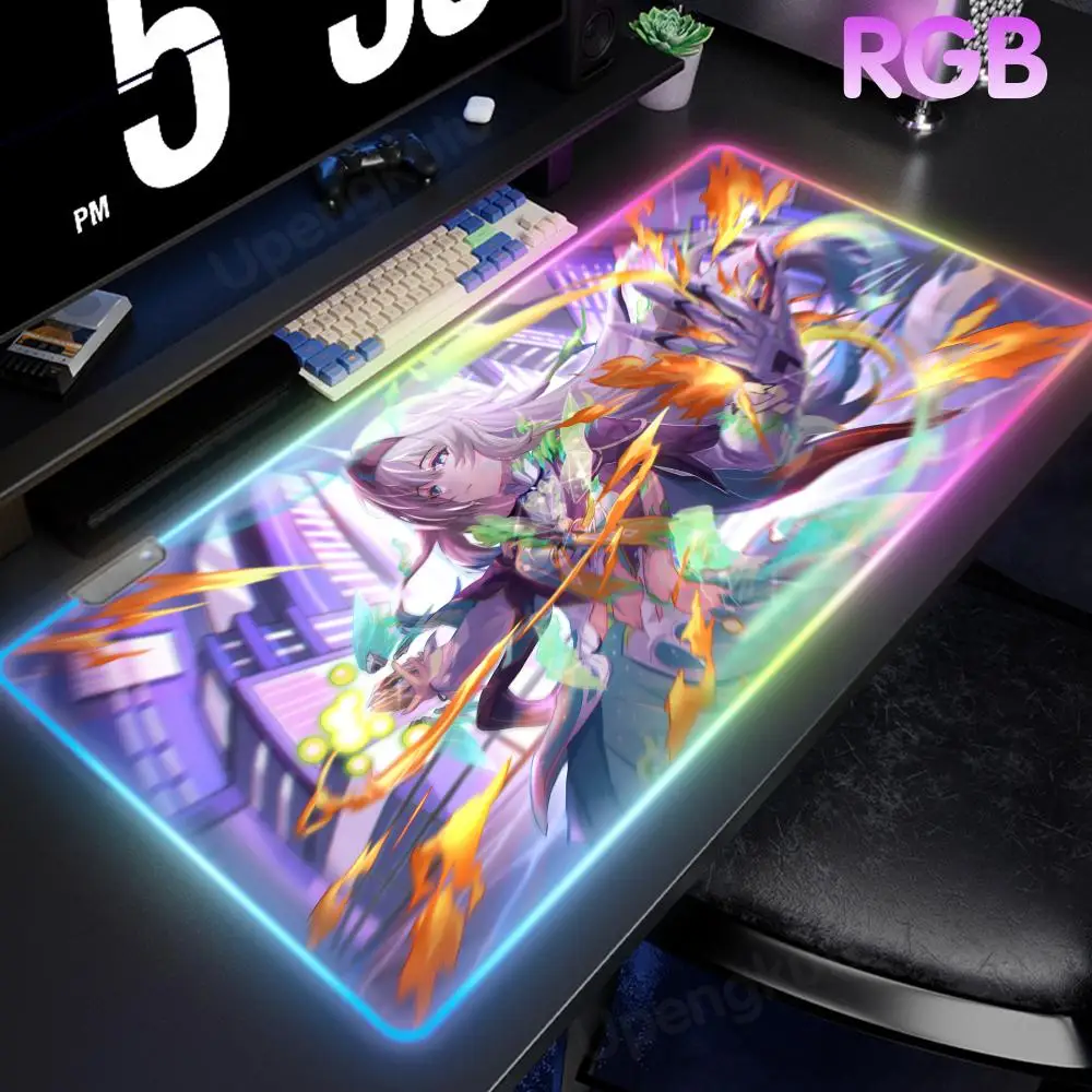 Honkai Star Rail Firefly Mouse Pad RGB Mouse Pad LED Large Large Gaming Compute Gabinete Gamer Pc Gamer Pc Setup Accessories