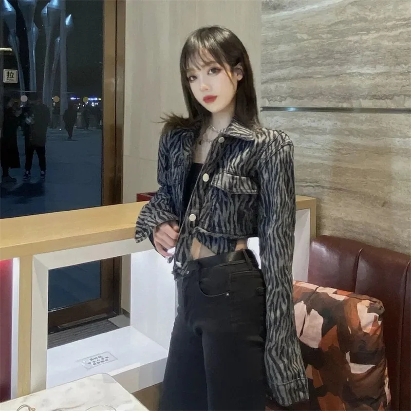 

Women Jackets Women Outerwears Denim Jacket Tie-dyed Graffiti Zebra Denim Jacket Women's Spring and Autumn Loose Short Jacket