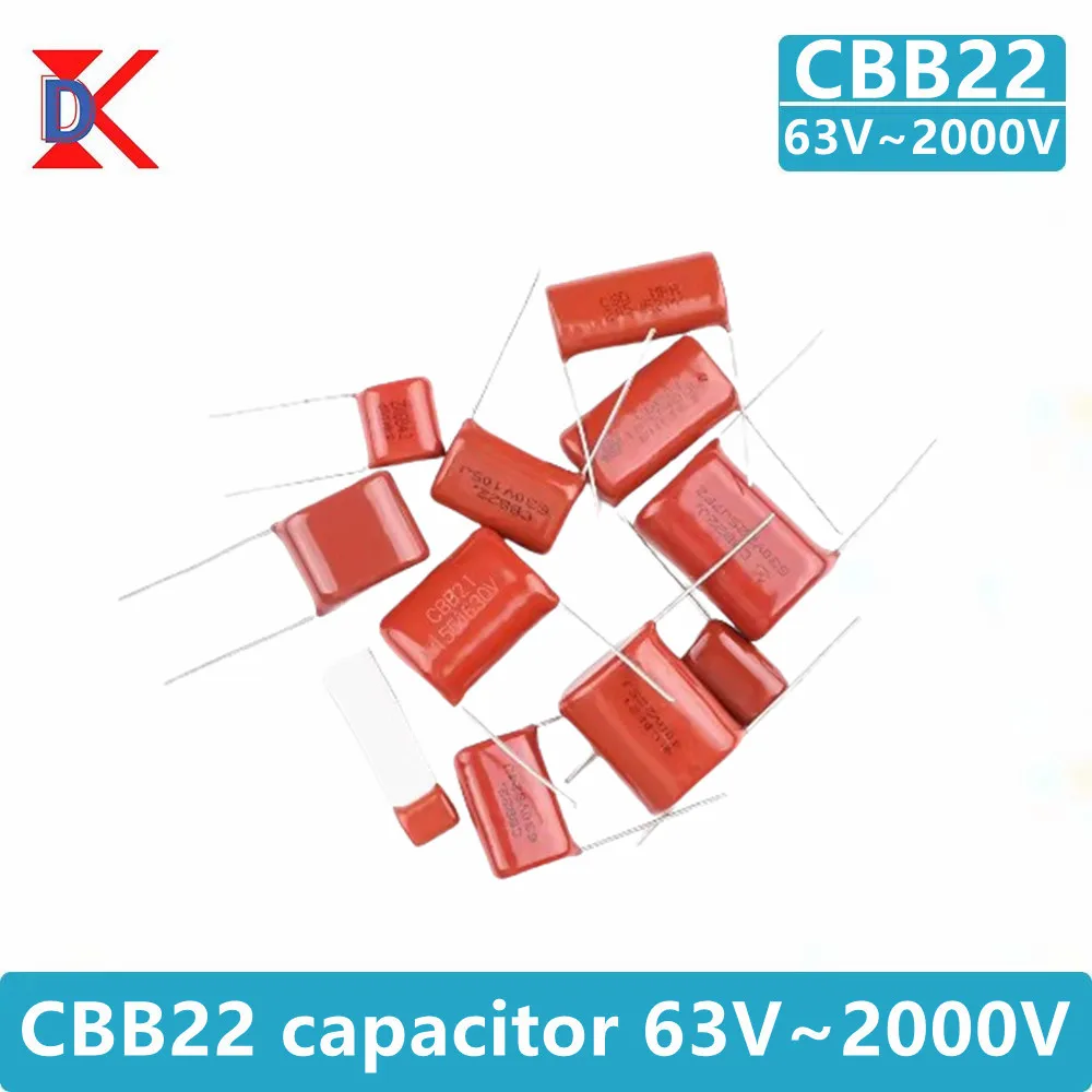 10PCS CBB22 Polypropylene Film Capacitor Brand New 63V 100V 250V 400V 630V 1600V 2000V Full Series 104 105 225J 1UF 2.2UF 100NF