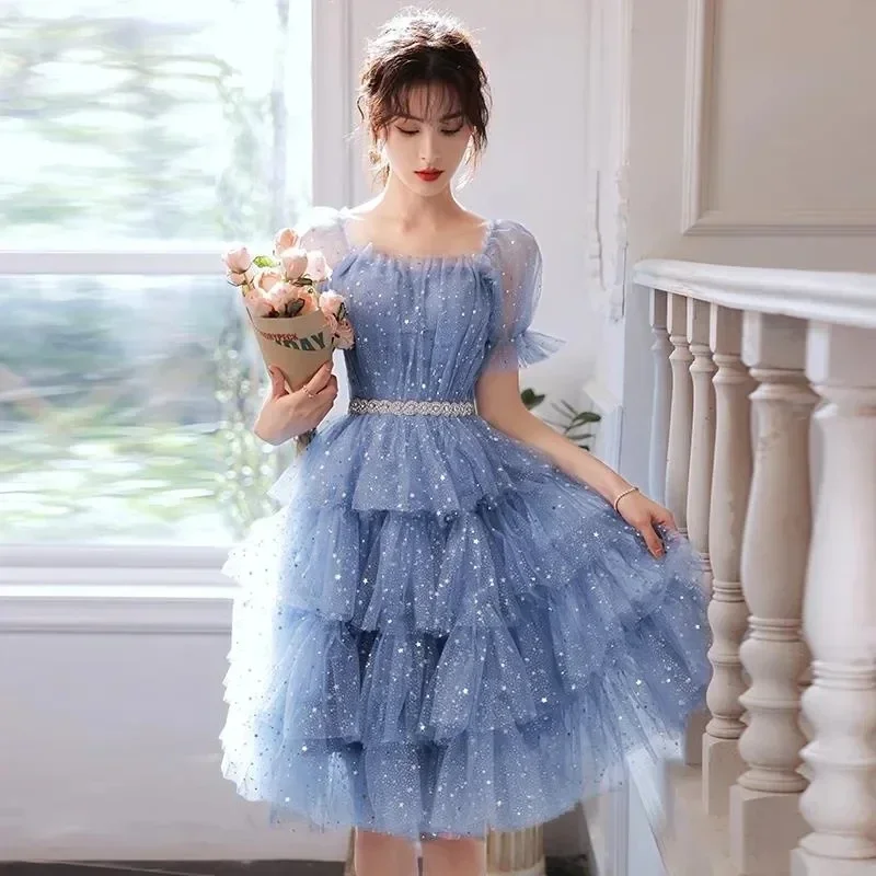 

Princess Evening Dress Women 2023 New Elegant Paillette Birthday Party Banquet Fairy Tube Top Student Graduation Dress Female