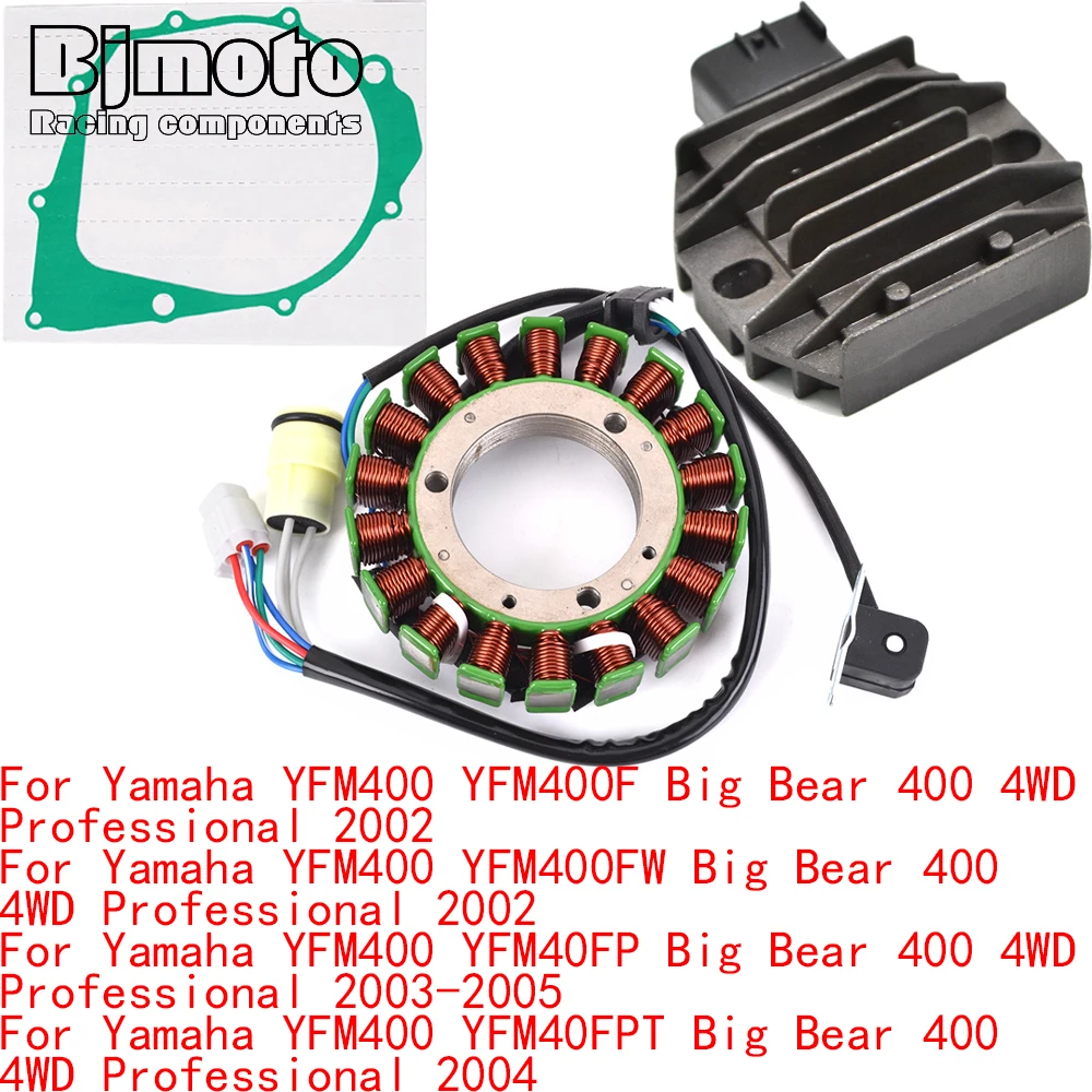 

For Yamaha YFM400 YFM 400 F FW FP FPT Big Bear 400 4WD Professional Engine Stator Coil+Voltage Regulator rectifier With Gasket