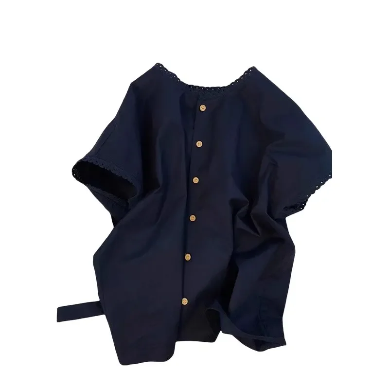 

Французская рубашка с короткими рукавами для женщин, летний свободный темпераментный топ