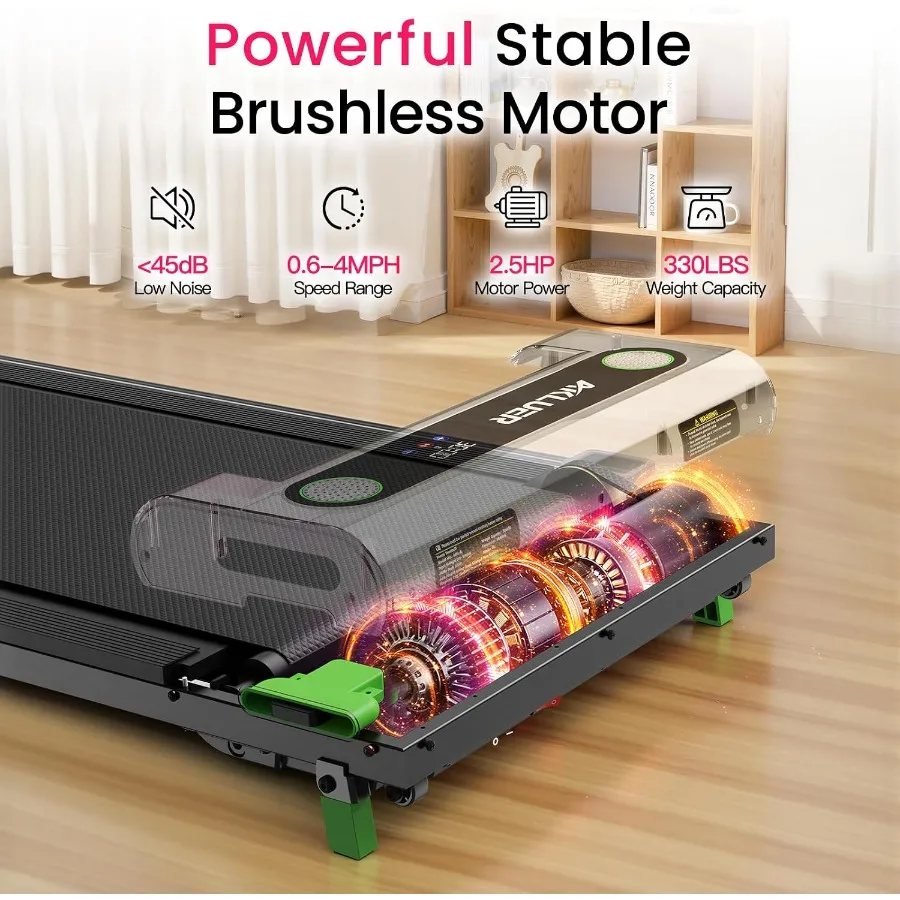 Walking Pad with Incline Under Desk Treadmill for Home Office: Foldable Steel Frame, Black, Quiet Motor Compact Design