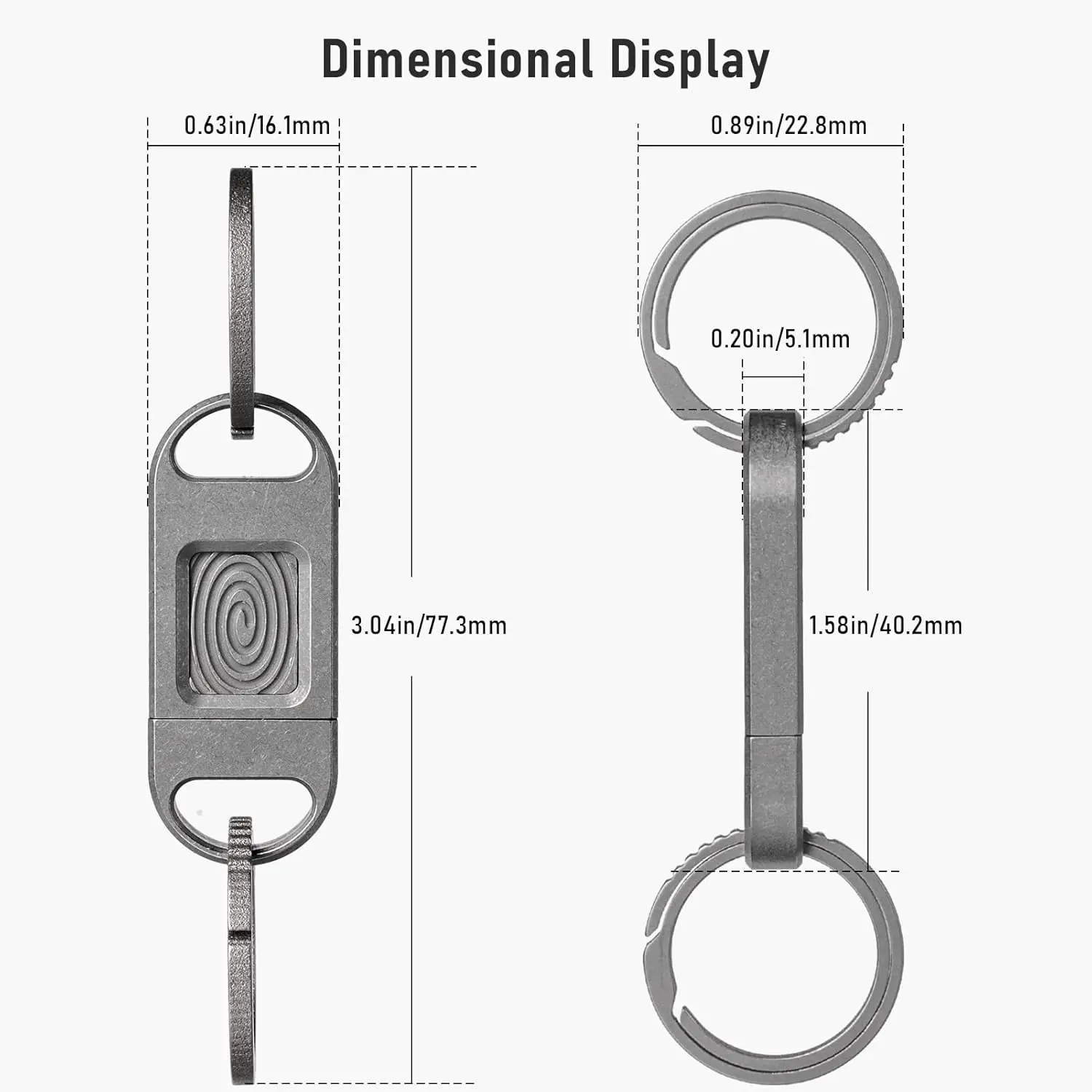 TISUR Quick Release Carabiner Keychain, Titanium EDC Pull Apart Detachable Keychain with 2pcs Titanium Key Rings