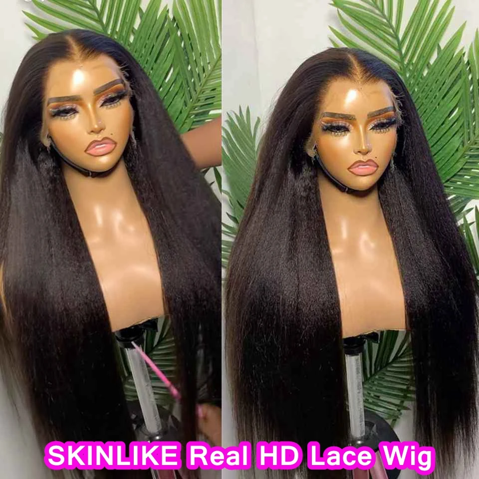 

SKINLIKE Real HD Lace Front Wigs Kinky Straight 250% 13x4 Full Frontal Wigs Human Hair Wigs Peruvian Yaki Straight Melt Skins