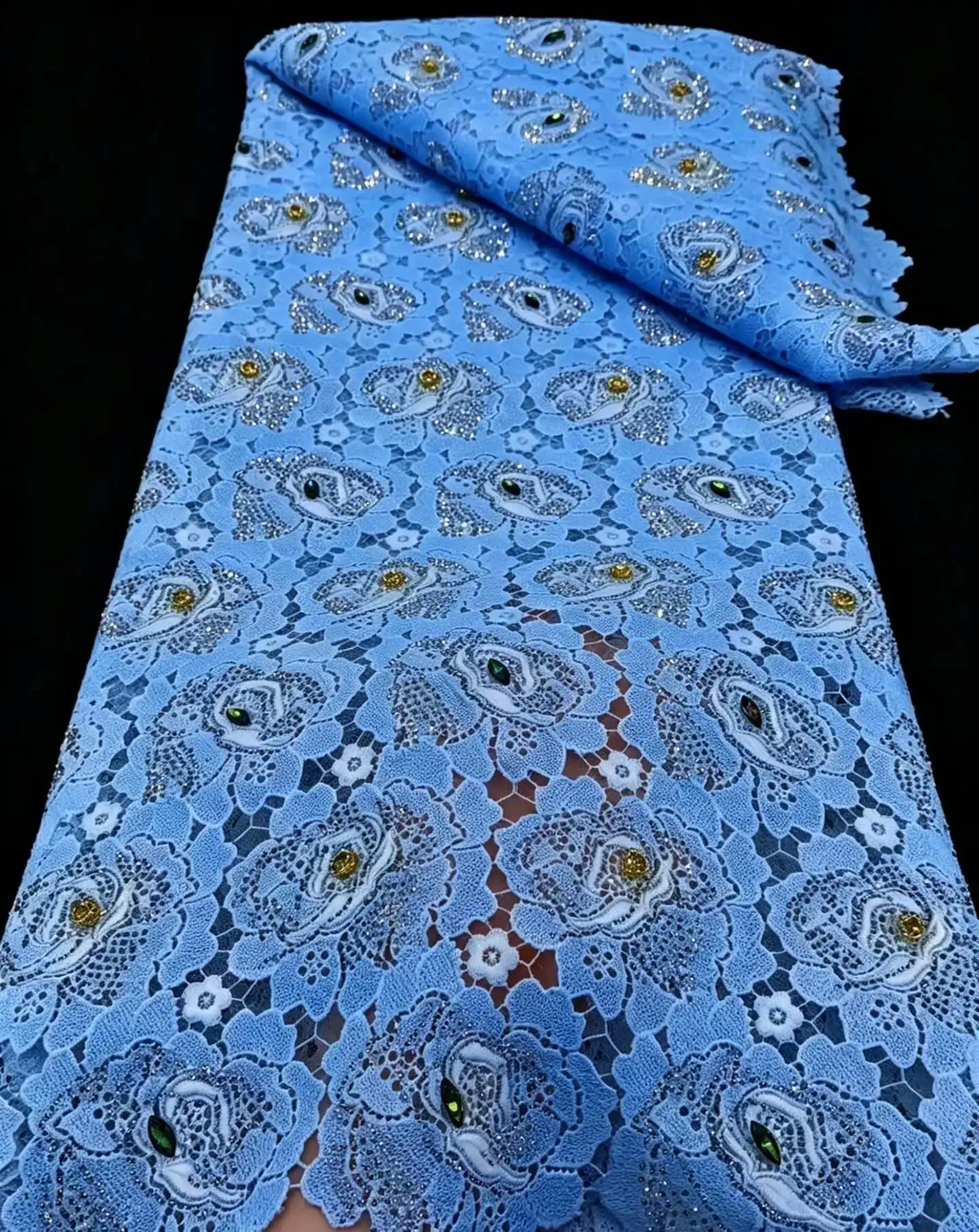 

Африканское кружево гипюр с водорастворимой вышивкой и стразами высокого качества для женских вечерних платьев