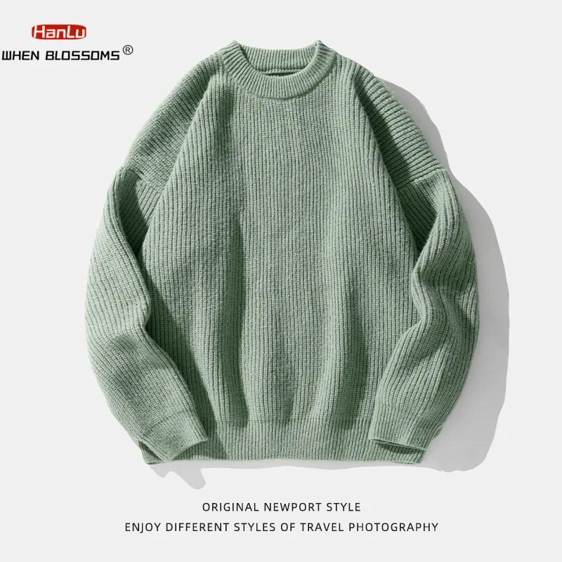 2023 Autumn Winter New Sweater Women's Men's  Green Knitted pullover Basic Solid Color Loose Black White Sweater Coats Warm Tops