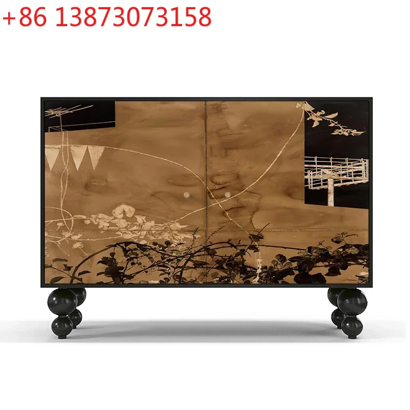 LRetro Abstract Painted Chest of Drawers Modern Minimalist Decoration Solid Wood Art Custom Design High Foot Cabinet