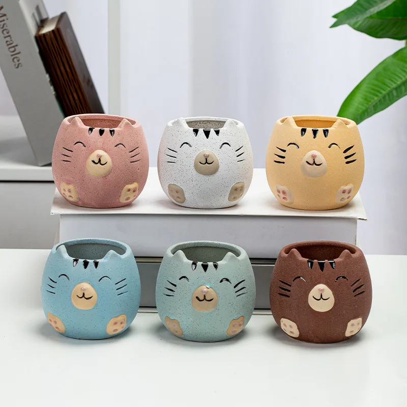 Cute Cat Succulent Plant Pots Vase Ceramic Flower Pot Simulation Cartoon Animal Pots Planters for Indoor Plants Home Decoration