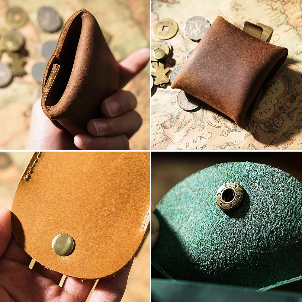 AIGUONIU โรงงานที่กําหนดเอง Handmade Vintage กระเป๋าสตางค์ Crazy Horse ของแท้หนังมินิเหรียญสําหรับบุรุษและสตรีกระเป๋าใส่บัตร