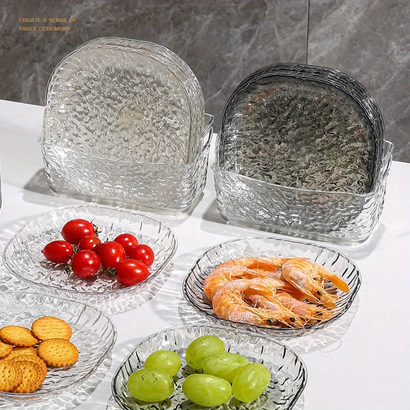 8Pc Luxurious Creative Iceberg Pattern Fruit Tray Hotel Style Bone Spitting Dish Dining Table Popular Small Transparent Tray Set