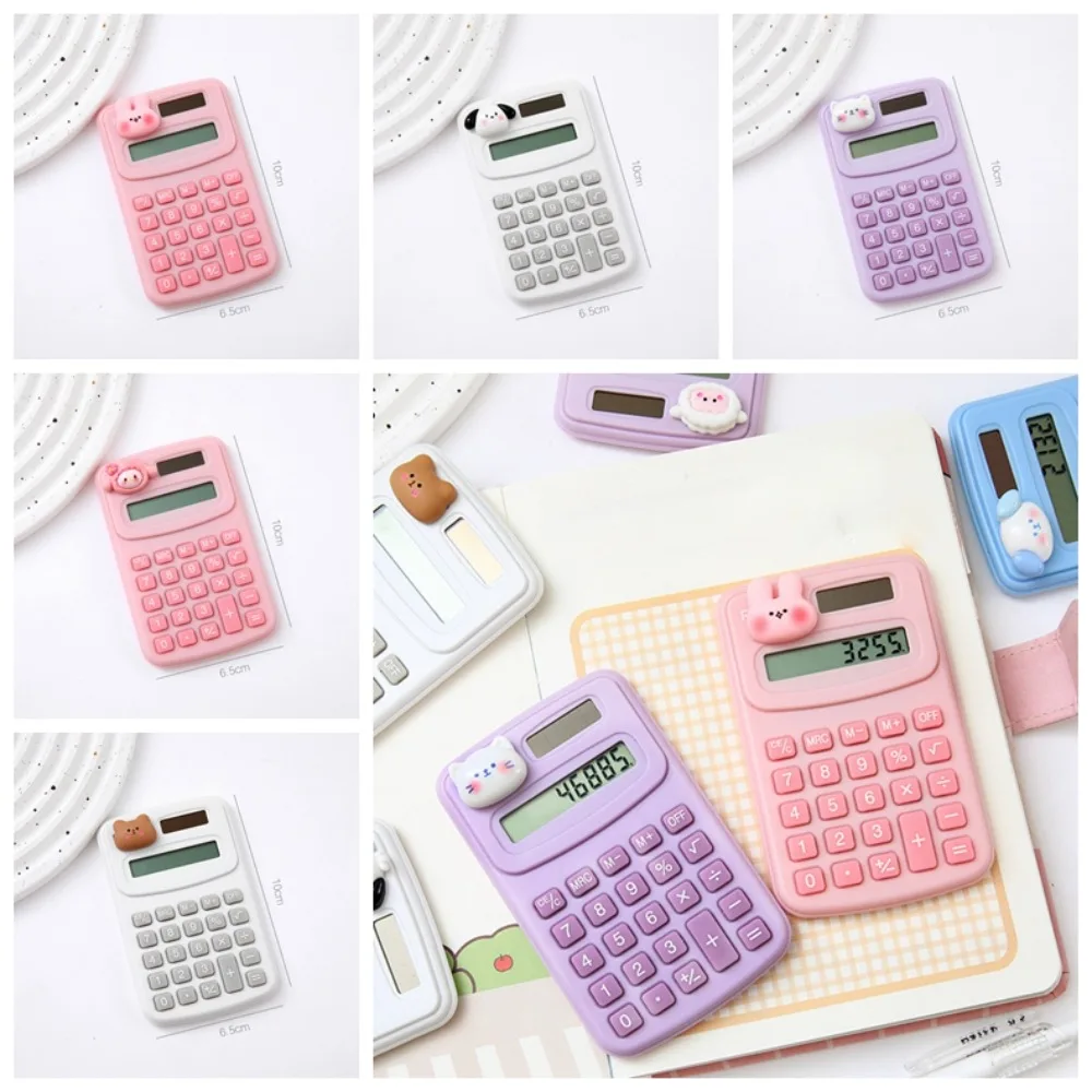 8 Digits Cute Mini Portable Digit Calculator Lightweight Cartoon Animal Cartoon Cute Calculator Candy Color Kawaii