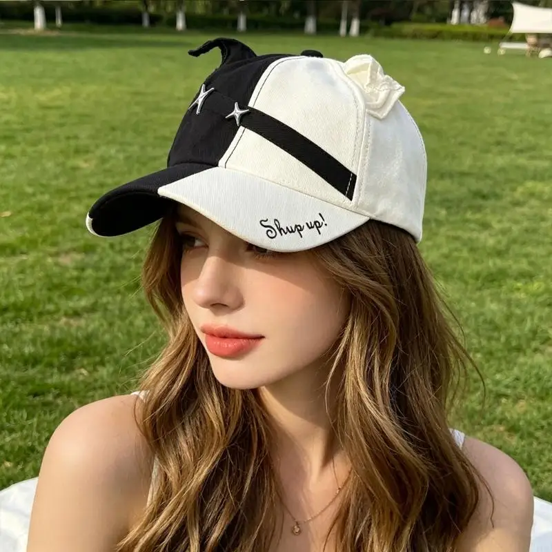 Adjustable Cats Ear Cap With Star Studs 2000S Baseball Hat For Outdoor Activity 