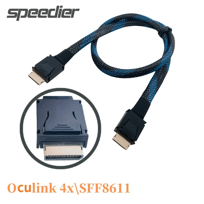 PCIE 4.0 x4 GEN4 SAS4 High Speed Lossless OCuLink to SFF-8611 Braided Soft Extension Cable GPU SSD OCuLink 4X Silver-Plated Wire