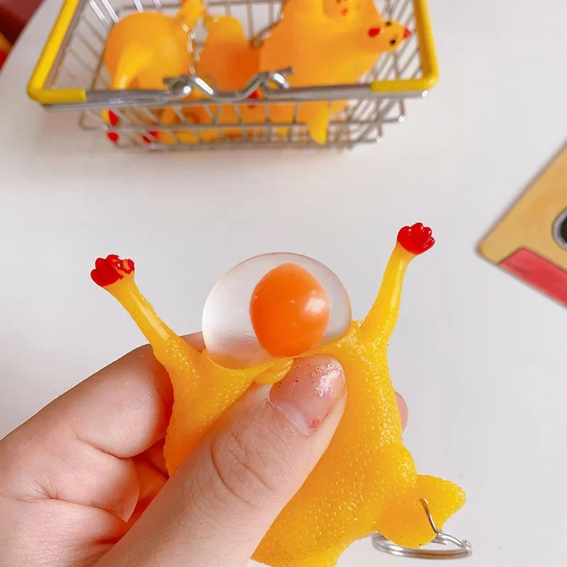 Funny Chicken Egg Laying Hens Crowded Stress Ball Keychain Creative Funny Spoof Tricky Gadgets Toys Chicken Keyring Key Chains